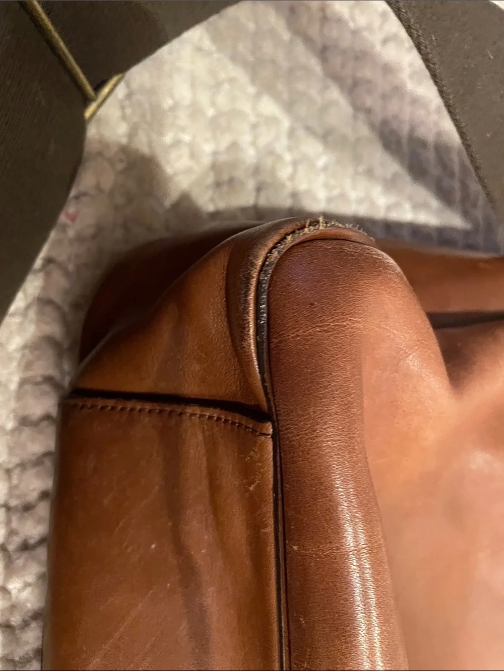 Coach Tan Brown Leather Messenger Bag with Dark Brown Strap